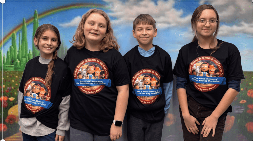 SAES students wearing animation shirts