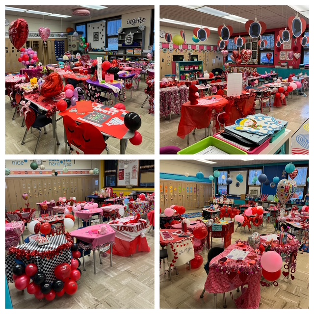 classrooms are decked in red and hearts