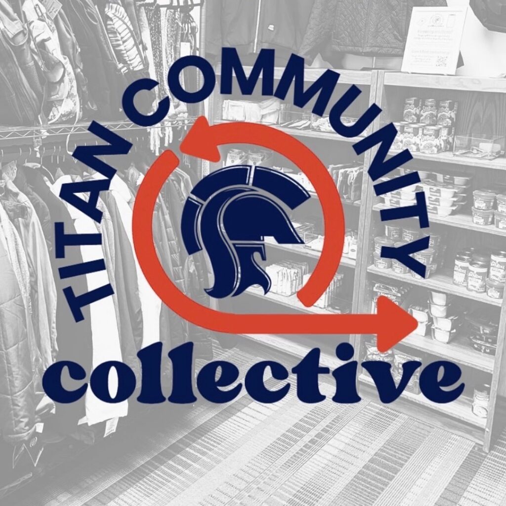 Titan head logo is displayed inside a red arrow that circles around and moves forward. The words Titan Community Collective appear around the outside