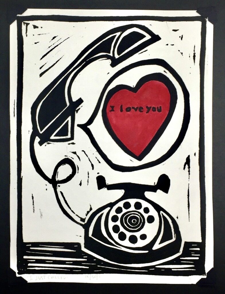I Just Called. Linocut Print. 2018